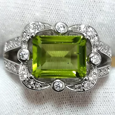 Natural Green Peridot Women Ring 925 Sterling Silver 7x9mm Emerald Cut Gemstone • $36.99