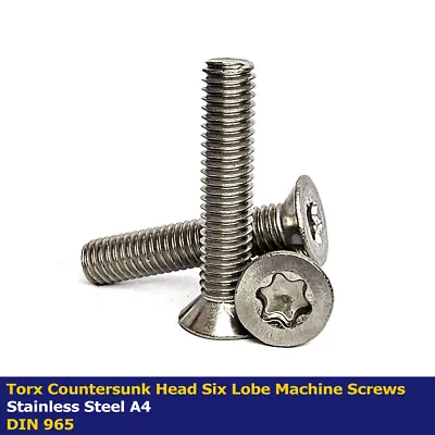 M8 - 8mm TORX COUNTERSUNK SIX LOBE MACHINE SCREWS STAINLESS STEEL A4 - DIN 965 • £77.89