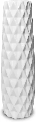 White Ceramic Flower Vase12 Inch Tall Modern Textured Vases For Home DecorFarm • £37.13