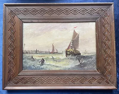 Antique C19th Oil On Canvas - Hay Barge Off Greenwich • £40