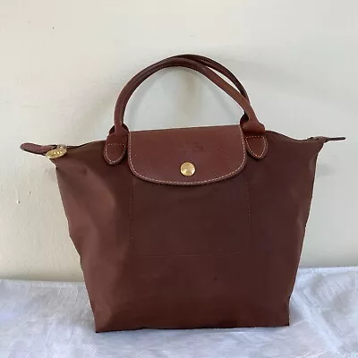 LONGCHAMP Le Pliage Small Nylon Tote Bag Brown Foldable Size 12x9x5 • $30