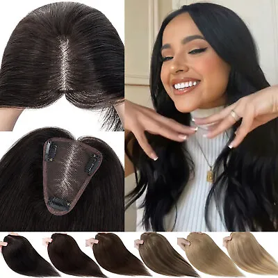 100% Remy Human Hair Toupee Hairpiece Clip In Topper Top Lace/Silk Base Wigs USA • $55.46