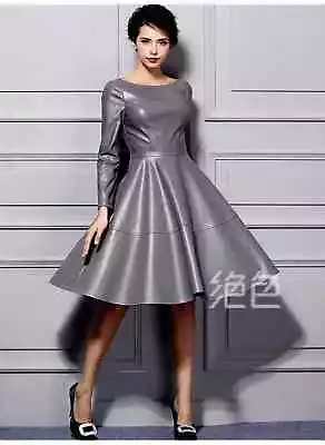 Leather Dress Women's Handmade 100% Genuine Lambskin Gray Leather Dress WD-23 • $152.42