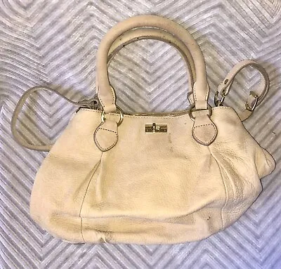 J Crew Beige 100% Leather Double Handle Cross Body Shoulder Bag Tote Satchel • $23