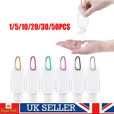 50PCS Empty Plastic Bottle With Clip Hook Hand Gels Lotion Travel 50ml Refiut • £3.29