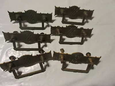 6 Antique Victorian Eastlake Solid Brass Drawer Pulls Ex.orig. Condt • $145