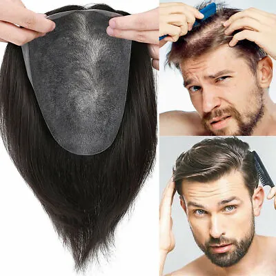 US Thin Skin Toupee Invisible Men Hair Replacement System For Bald Hairpiece Wig • $53.85