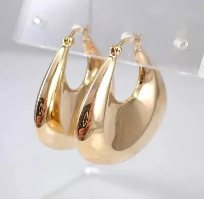 Delicate Vintage Estate Women Chunky Huggie Hoop Earrings 14K Yellow Gold Plated • $95.99