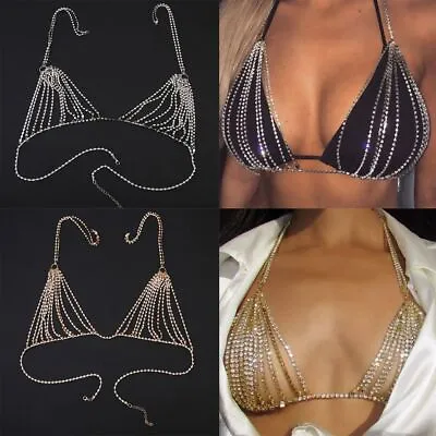 Hot Body Chain Jewelry Lingerie Bra Set Tassel Sexy Rhinestone Bikini • £7.96