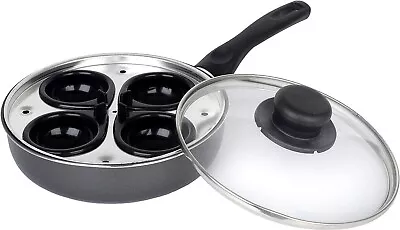 Stainless Steel 4 Cup Egg Poacher Boiler Pan With Glass Lid 20 Cm Removable Cup • £14.88