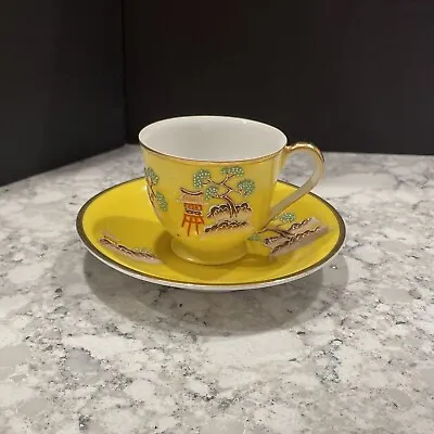 Vintage Tea Cup & Saucer Made In Occupied Japan Pagoda & Landscape YELLOW • $19.99