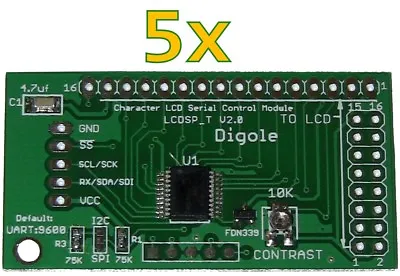 5x Serial:UART/I2C/SPI Adapters For 1602/1604/2002/2004/4002 LCD In Arduino/PIC • $29.99