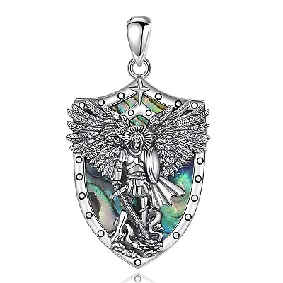 925 Sterling Silver Archangel Michael Pendant With Abalone Shell Background • £49.88