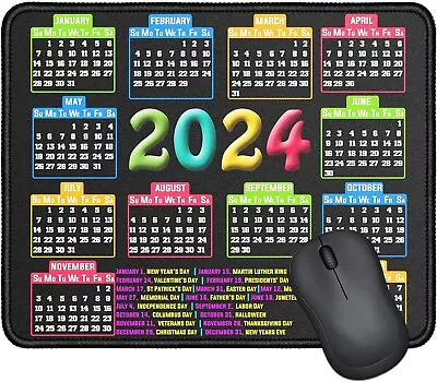 2024 Calendar Holidays Mouse Pad Stitched Edge Non-Slip Computer Laptop 9.6x7.9 • $17.99