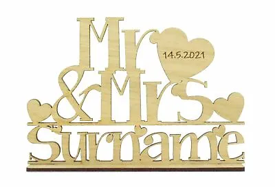 Personalised Mr & Mrs Wedding Sign With Date Top Table Center Piece Mr And Mrs • £9.99