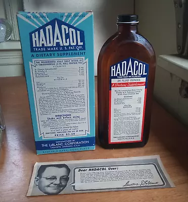 Rare 24 Oz Large Size Amber Hadacol Lafayettela Labeled Bottle Box & Flyer • $65