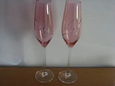 Pair Of Dartington Glitz Cristal Champagne Flutes Ruby • £35