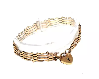 Ladies/womens Vintage 9ct Yellow Gold Gate Bracelet With Padlock Fastener • £225