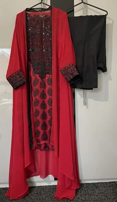 £22 • Buy Limelight Med 3 Piece Suit, Abaya Style Cover Up, Silk Shirt & Raw Silk Trouser