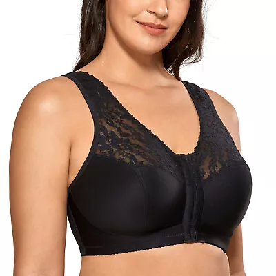 Women's Front Closure Bra Full Cup Wirefree Racerback Lace Plus Size • $25.73