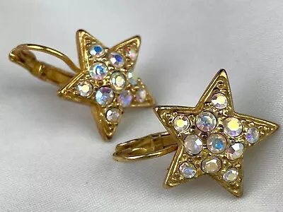 KIRKS FOLLY Vintage Gold Tone Lever Back Pierced Star AB Stone Earrings • $14.99