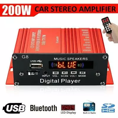 200W Bluetooth Audio 2 Channel Amplifier Receiver Hi-Fi Stereo 2.0 CH DC 12V • £17.20