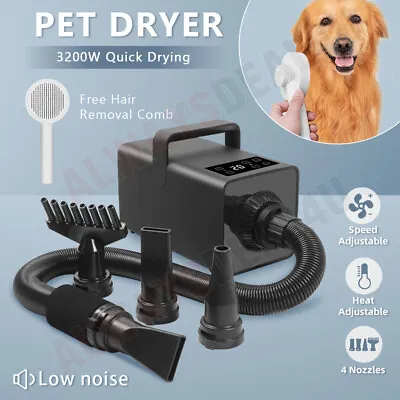 £59.99 • Buy 3200W Dog Cat Pet Hair Dryer Grooming Blow Speed Hairdryer Blower Heater Blaste