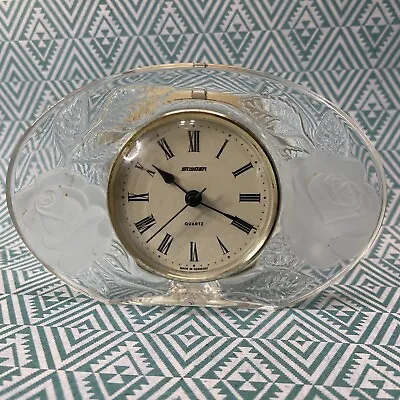 Vintage Staiger 24% Crystal Quartz Desk Clock Germany 4  X 6” Wide French Roses • $0.99