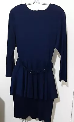 Charlotte Halton Women's Vtg Belted Peplum Dress Shoulder Pads Sz 14 Pit-Pit 18  • £25