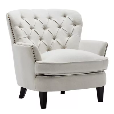 Upholstered Linen Chesterfield Armchair Queen Anne Style Button Leisure Chair • £229.95
