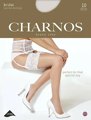 Charnos Bridal Deep Lace Top STOCKINGS 10 Denier Ivory Or Champagne Wedding • £14.98