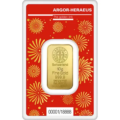 10 Gram Gold Bar Argor Heraeus 2024 Lunar Year Of The Dragon 999.9 Fine In Assay • $817.19