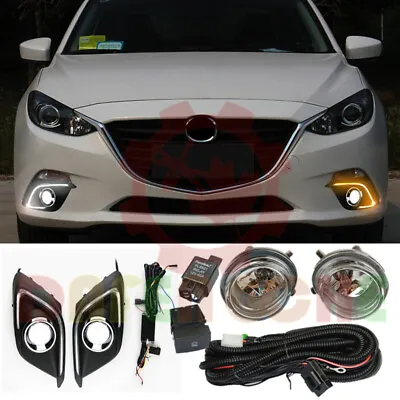 White/Yellow LED DRL Front Bumper Fog Lamp+Bracket+Wiring For Mazda 3 2014-2016 • $103.39