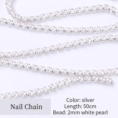 50cm Metal Nail Chain Gold Sliver Beads Rhinestones 3D Nail Decoration 0.8-1.2mm • $1.59