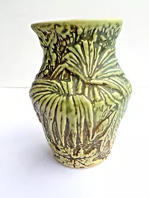 Green Weller Vase Molded Lavishly W/Overall Design Of Palm Fronds & Leaves-Marvo • $62