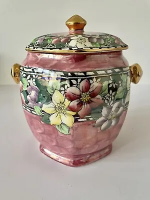 Maling Ware  C 1930 Vintage Pink Lustre Clematis Biscuit Barrel Cookie Jar • £15