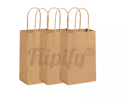 $8.90 • Buy Small Kraft Paper Party Shopping Gift Bags With Handles Retail - 6.25x3.5x8