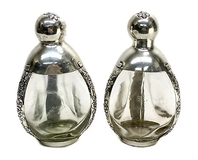 Pair Maciel Mexico Sterling Silver Overlay And Glass 3 Walled Pinched Decanters • $531.25