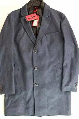 Hugo Boss Mens Milogan Wool Blend Textured Slim Fit Over Coat 42R Blue • $150.21