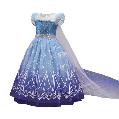 Ice Snow Queen Elsa Child Girls Cape Princess Dress Party Fancy Cosplay Costume • £14.96