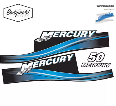  Mercury 2017 Outboard Decals 2 Stroke 50hp BLUE Set • $55.91