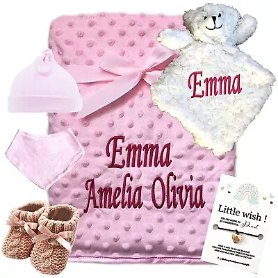£13.99 • Buy Personalised Baby Blanket Embroidered Soft Bubble Boy Girl Gift Set Newborn
