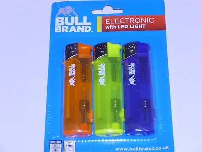 £3.50 • Buy 3 Pack Of Electronic Refillable Bull Brand  Lighters With Led Torch 