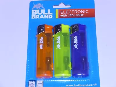 £3.50 • Buy 3 Pack Of Electronic Refillable Bull Brand  Lighters With Led Torch 
