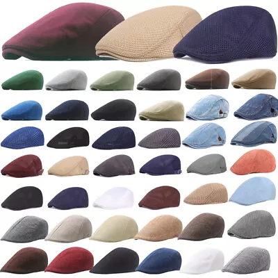 Gatsby Newsboy Solid Color Cap Mens Ivy Hat Golf Driving Flat Cabbie Cap Solid - • $6.43