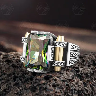 925 Sterling Silver Mystic Topaz Stone Turkish Men's Ring • $59.90