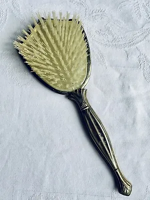 Antique Vintage Art Deco Vanity Hair Brush Silver Gold Plate Floral Design 10” • $9.95