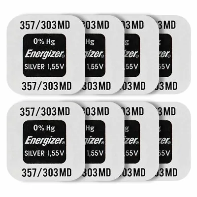 8 X Energizer Silver Oxide 357/303 Batteries 1.55V D357 V357 SR44 Watch • $16.95