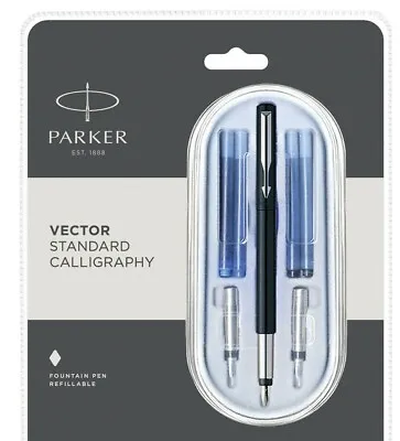 £12.59 • Buy  Parker Vector Standard Calligraphy Black Fountain Pen Set,3 NIBS & 4 CARTRIDGES
