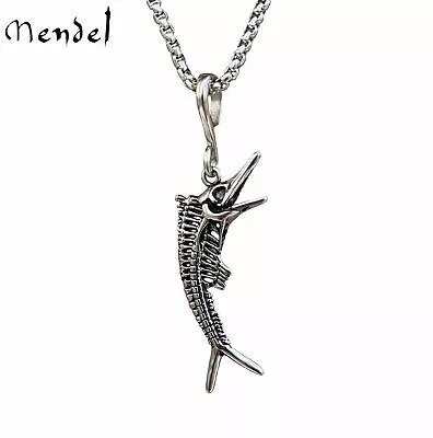 MENDEL Stainless Steel Mens Fashion Cool Dolphin Fish Skeleton Pendant Necklace • $11.99